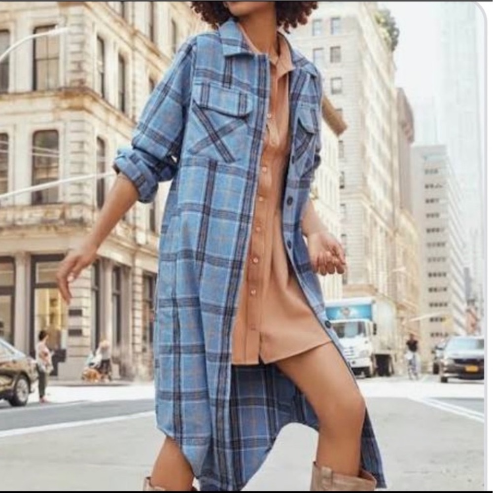 Blue Plaid Midi Dress